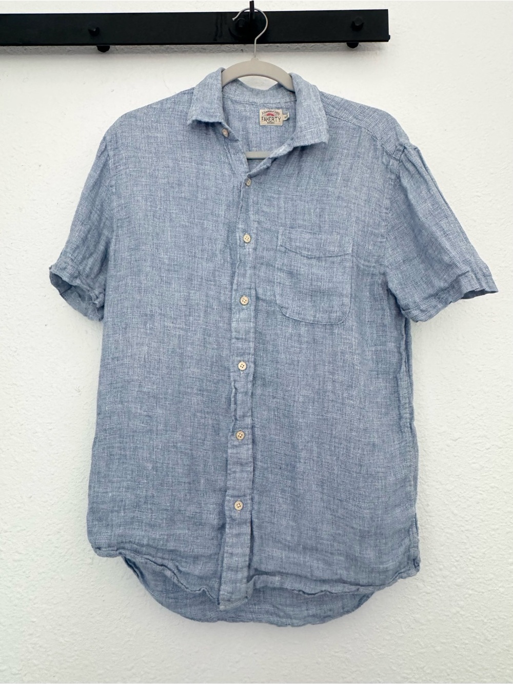Faherty Palma Men’s Linen Short Sleeve Shirt in Blue Basketweave